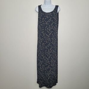 Vintage 90s black tan floral slinky maxi long grunge Sleeveless Size large